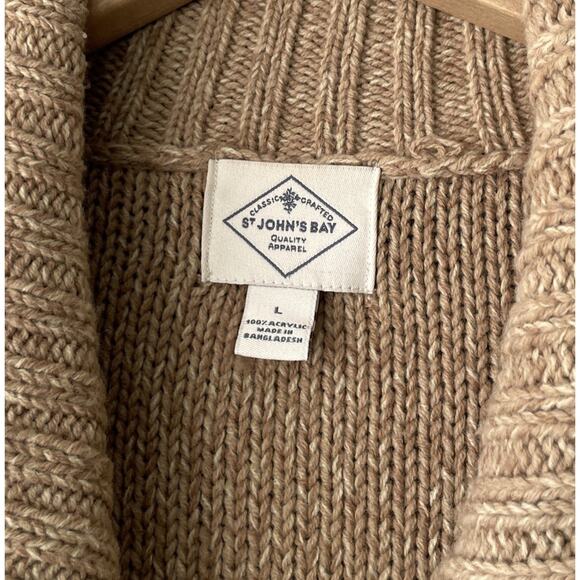 Y2K Cable Knit Cardigan Size Large Tan Button Sweater Pockets Chunky Academia - Picture 5 of 9